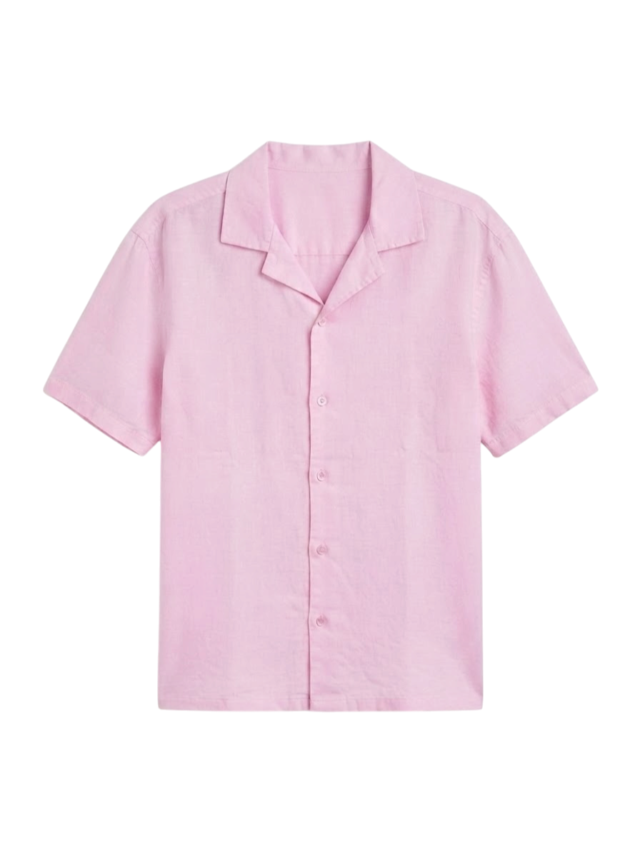 Camisa De Lino Relaxed Fit Rosado Manga Corta