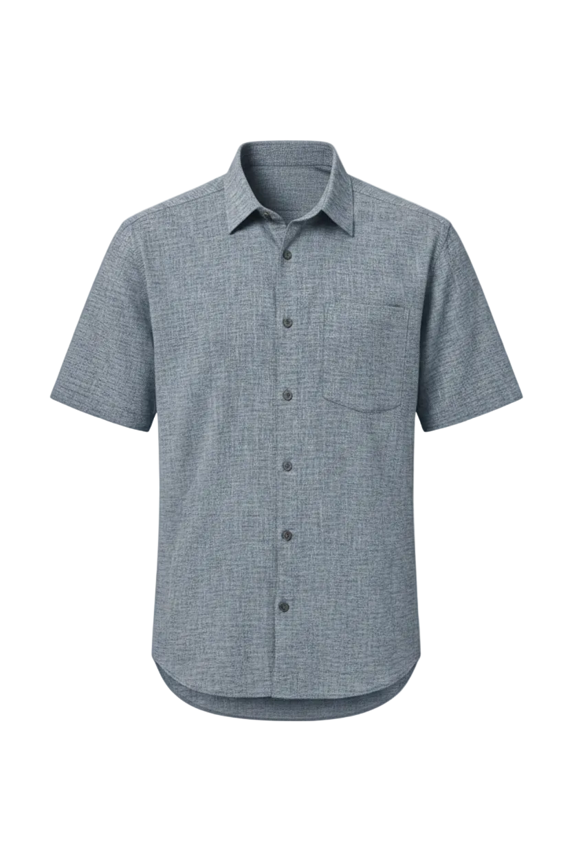 Camisa De Lino Manga Corta Marino