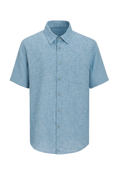 Camisa De Lino Manga Corta Celeste
