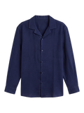 Camisa De Lino Relaxed Fit Navy Manga Larga