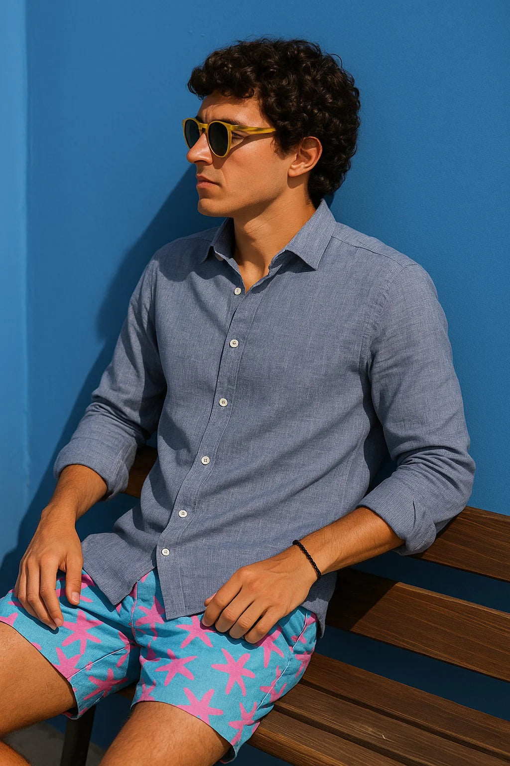 Camisa de Lino Manga larga marino