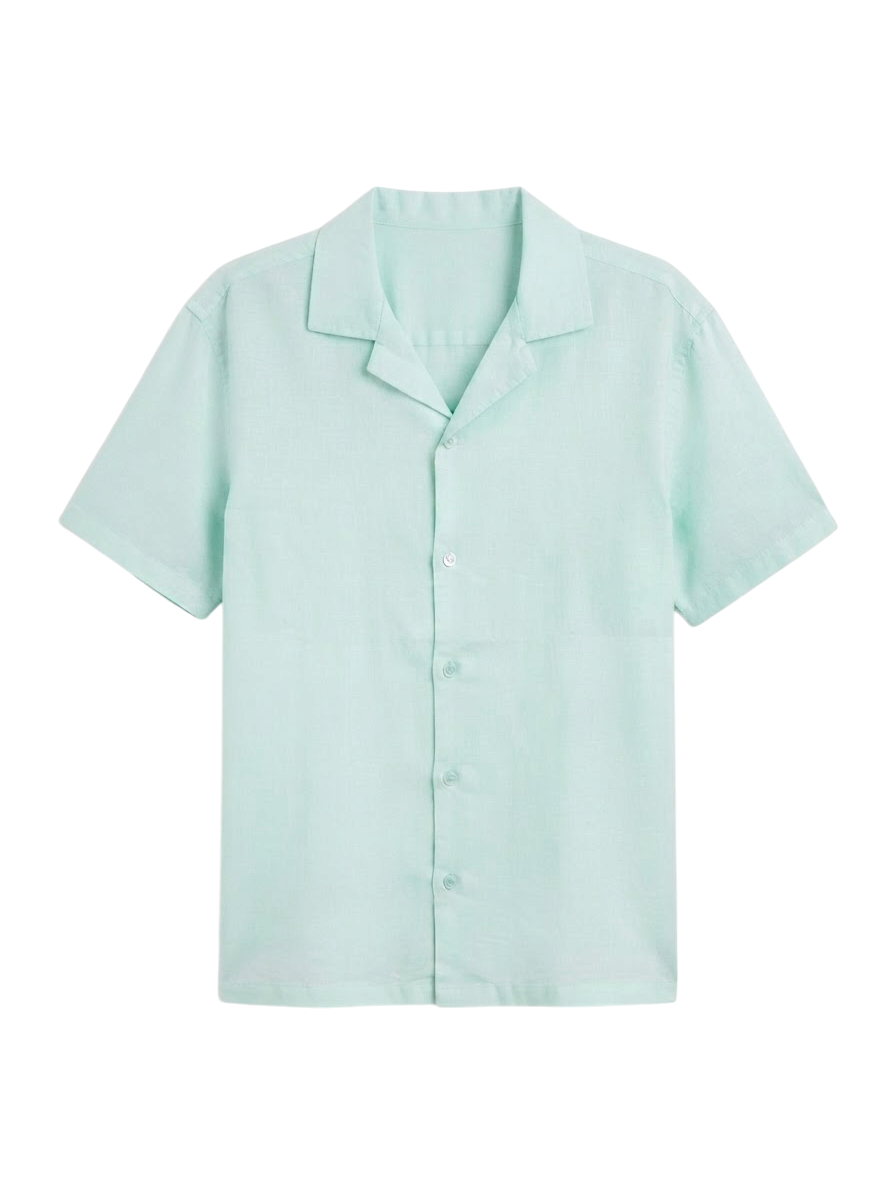 Camisa De Lino Relaxed Fit Mint Manga Corta