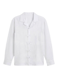 Camisa De Lino Relaxed Fit Blanco Manga Larga