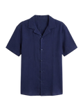 Camisa De Lino Relaxed Fit Navy Manga Corta