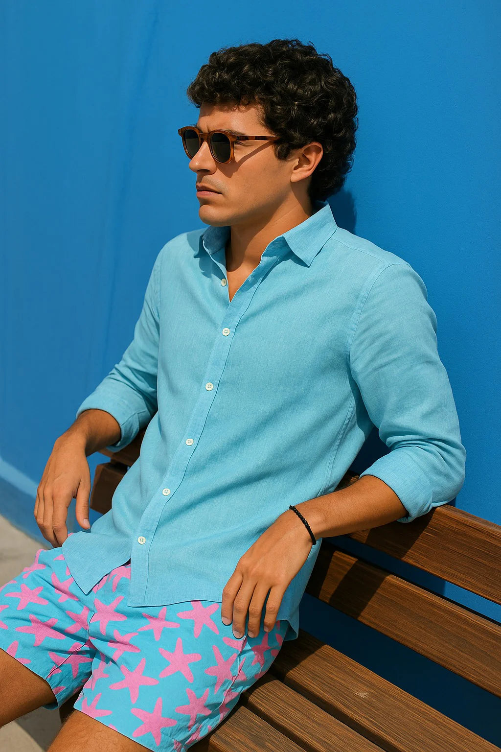 Camisa de Lino Manga larga Baby blue