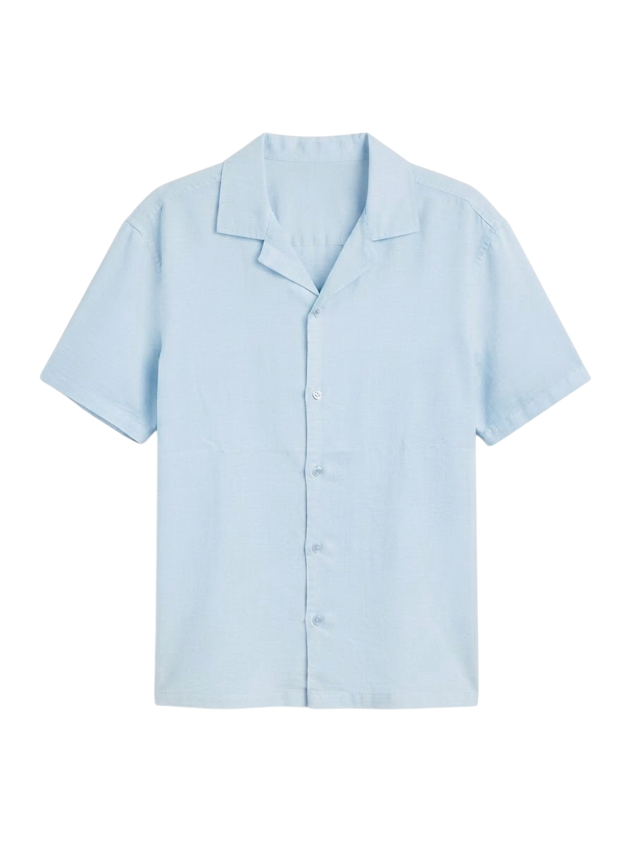 Camisa De Lino Relaxed Fit BabyBlue Manga Corta