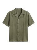 Camisa De Lino Relaxed Fit Oliva Manga Corta