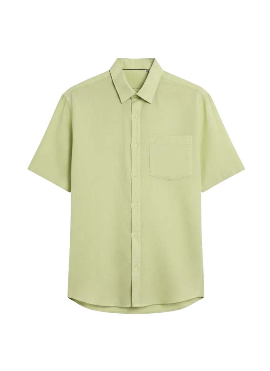 Camisa de Lino Manga corta Verde limon