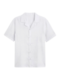 Camisa De Lino Relaxed Fit Blanco Manga Corta