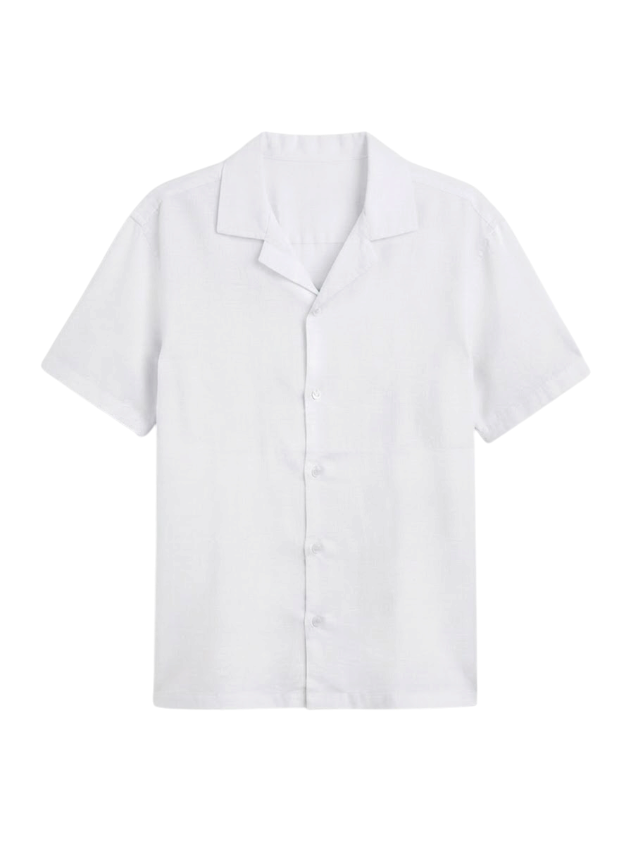 Camisa De Lino Relaxed Fit Blanco Manga Corta