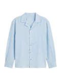 Camisa De Lino Relaxed Fit BabyBlue Manga Larga