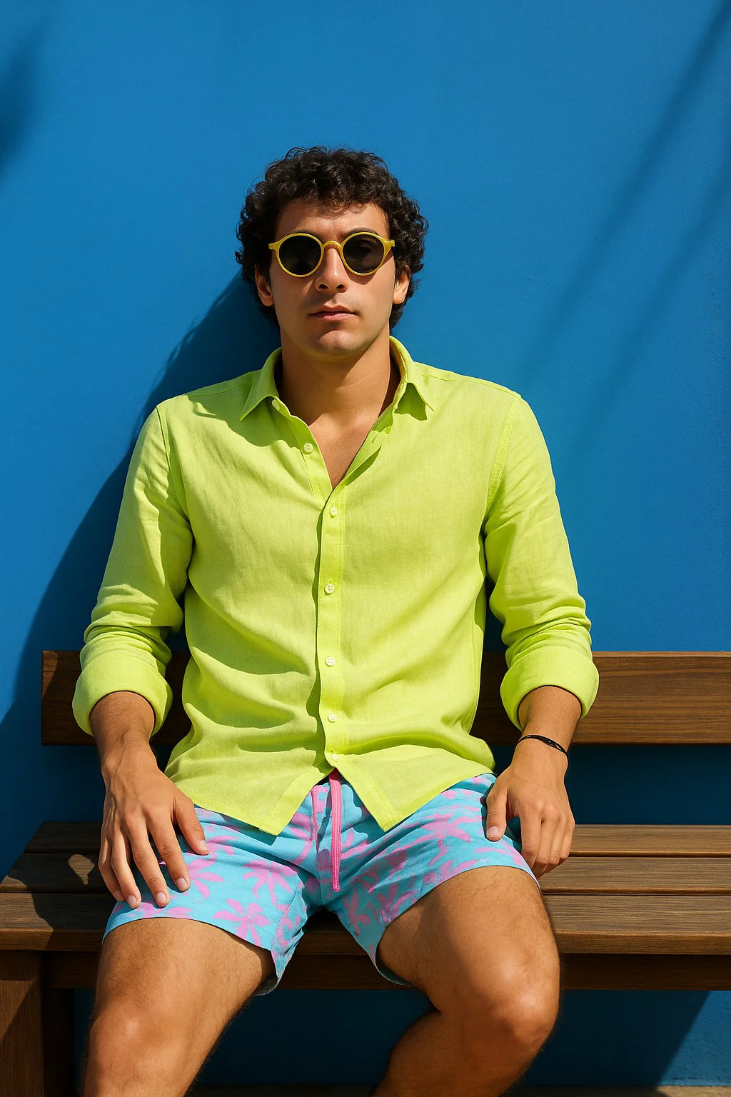 Camisa de Lino Manga larga verde limon
