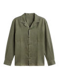 Camisa De Lino Relaxed Fit Oliva Manga Larga