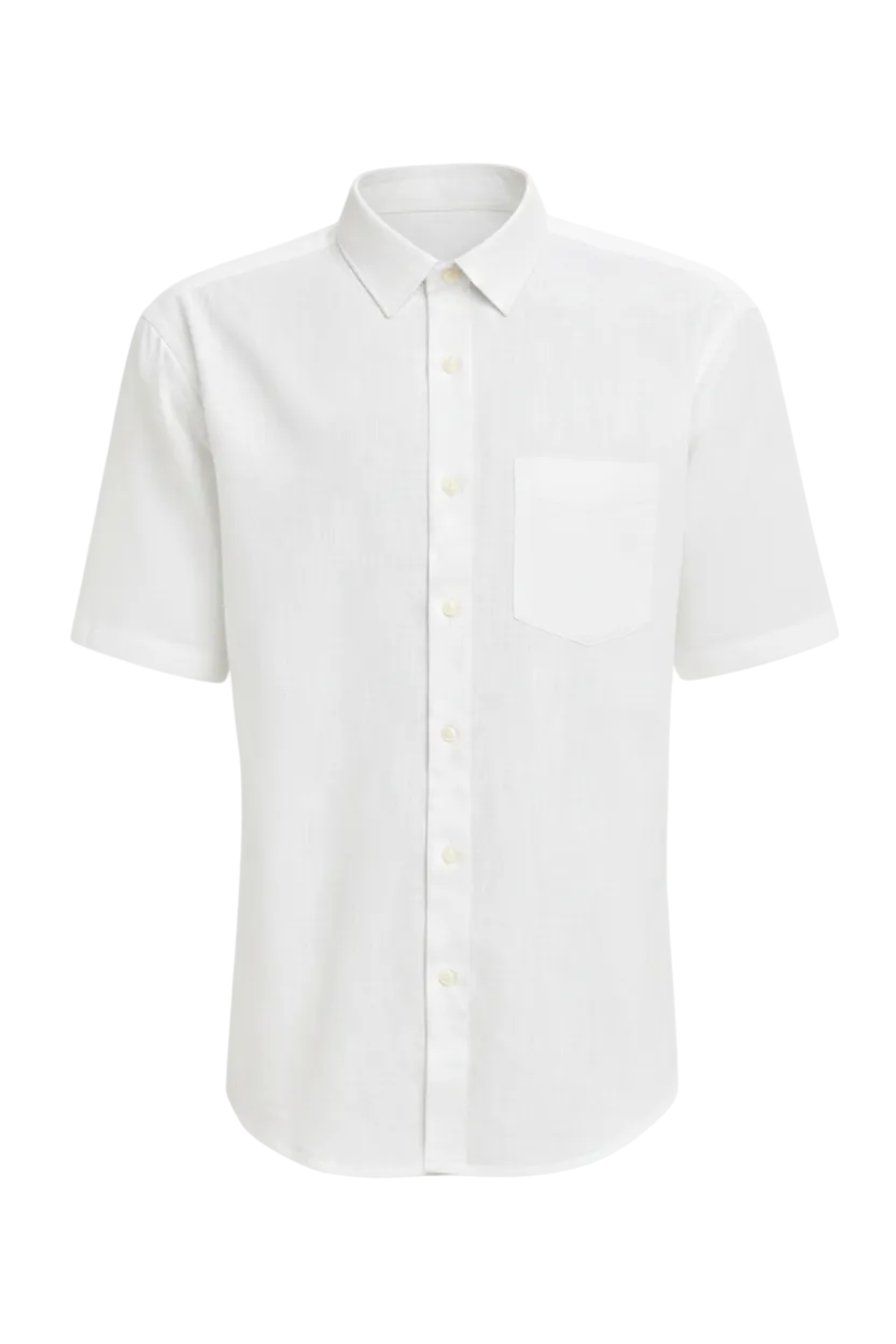 Camisa De Lino Manga Corta Blanco