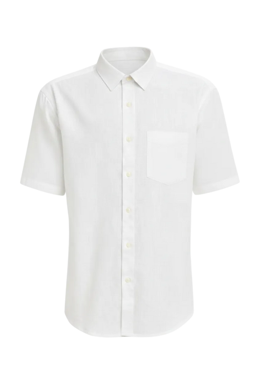 Camisa De Lino Manga Corta Blanco
