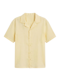 Camisa De Lino Relaxed Fit Amarillo Manga Corta