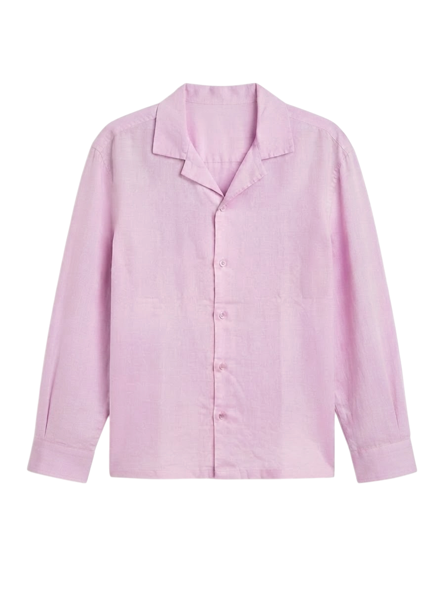 Camisa De Lino Relaxed Fit Rosado Manga Larga