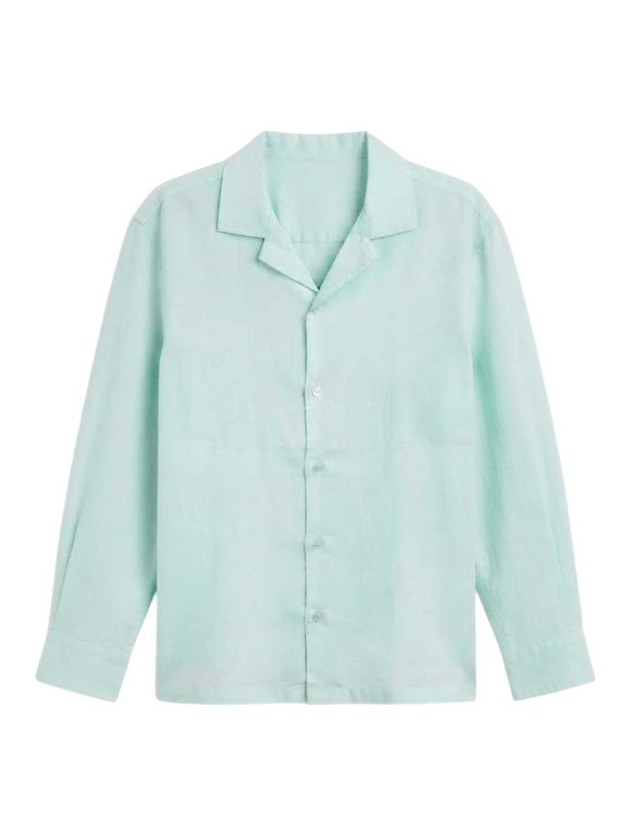 Camisa De Lino Relaxed Fit Mint Manga Larga