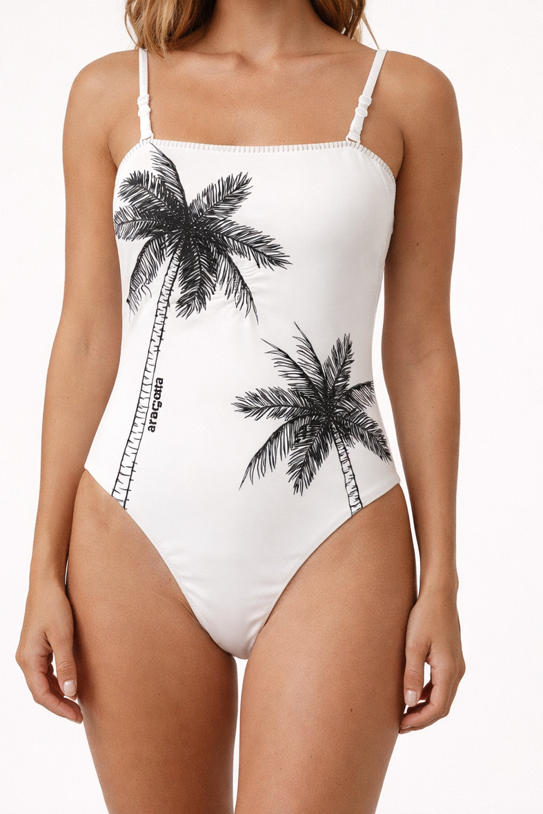 Traje De Baño Entero Palmera Blanco
