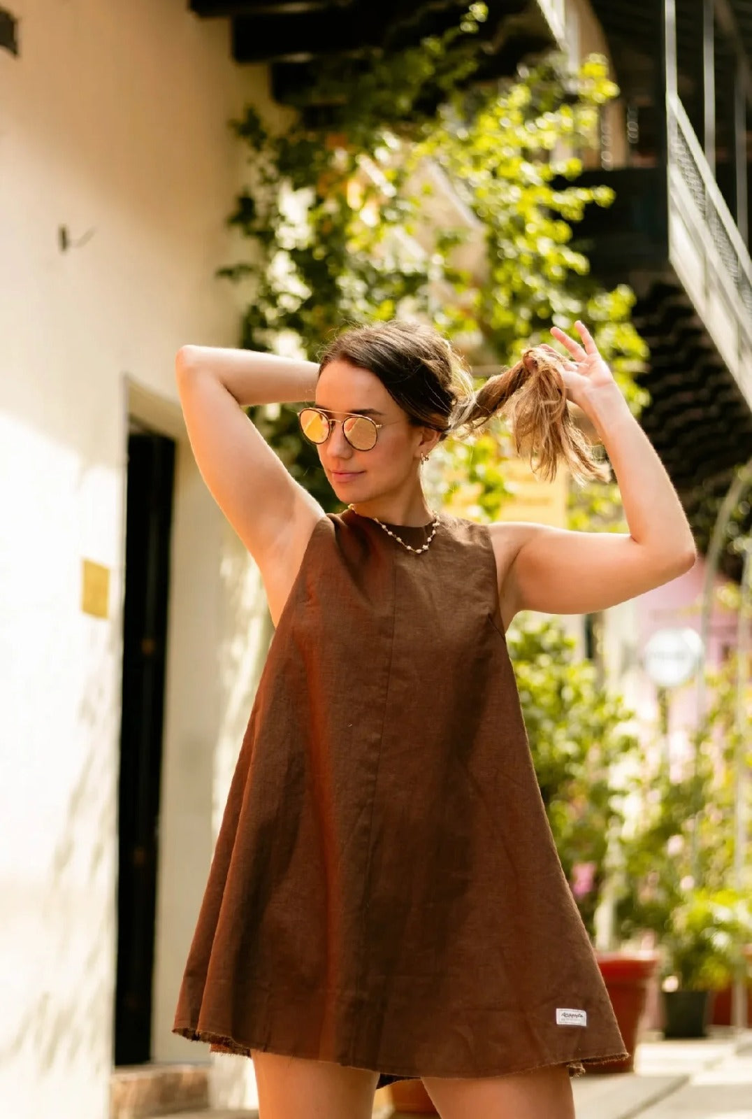 Vestido De Lino Marrón