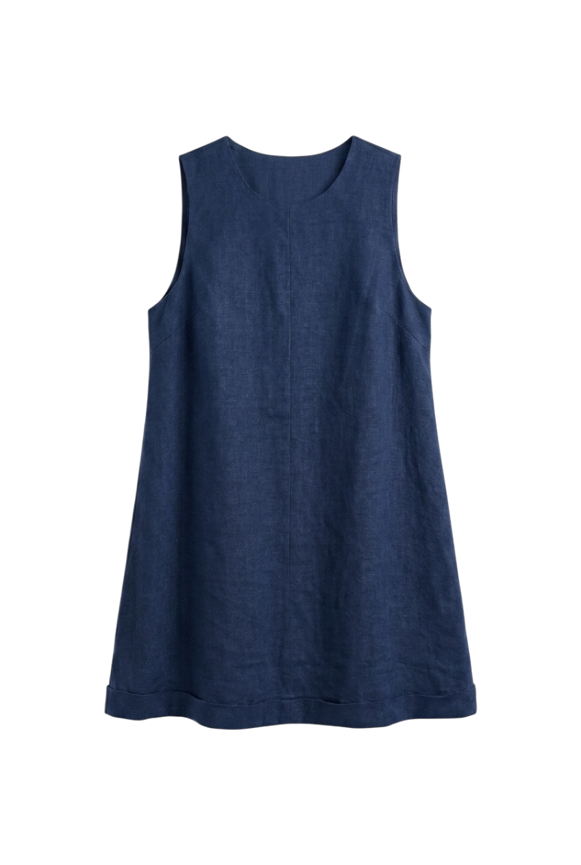 Vestido De Lino Azul Marino